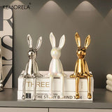 Luxury Ceramic Long-Eared Rabbit Statue - High-End Home Decor