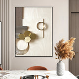 Abstract Beige and Gold Geometric Wall Art Set - Modern Canvas Painting