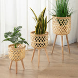 Handmade Bamboo Woven Flower Pot with Stand - Unique Plant Display Stand