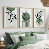 Bohemian Green Wall Art Triptych - Abstract Canvas Prints