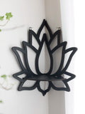 Lotus Crystal Corner Shelf - Black Wooden Wall Shelves - Spiritual Decor