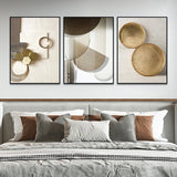 Abstract Beige and Gold Geometric Wall Art Set - Modern Canvas Painting