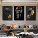 3pcs African Black Women With Gold Jewelry Canvas Wall Art - Home Decor Prints