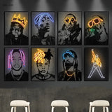 Abstract Neon Rapper Star Posters - Hip Hop Singers Wall Art - Graffiti Canvas Painting