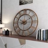 Large Roman Numerals Wall Clock - Retro Metal Silent Hanging Decor