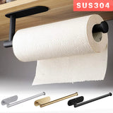 Stainless Steel Adhesive Paper Towel Holder - No Drill Kitchen Bathroom Storage Rack