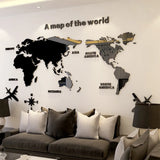 3D Acrylic World Map Wall Stickers - Modern Mirror Stickers for Bedroom, Office & Home Decor