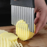 Stainless Steel Potato Chip Slicer - Crinkle Cutter Chopper for Kitchen - French Fry Maker Tool