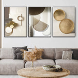 Abstract Beige and Gold Geometric Wall Art Set - Modern Canvas Painting