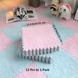 Soft Plush Puzzle Foam Floor Mat - Interlocking Fluffy Area Rugs Set