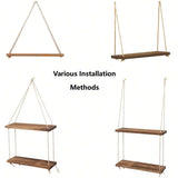 Modern Wooden Swing Hanging Shelf - Home Living Room Plant Flower Pot Tray Storage