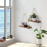 Modern Wooden Swing Hanging Shelf - Home Living Room Plant Flower Pot Tray Storage