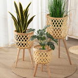 Handmade Bamboo Woven Flower Pot with Stand - Unique Plant Display Stand