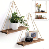 Modern Wooden Swing Hanging Shelf - Home Living Room Plant Flower Pot Tray Storage