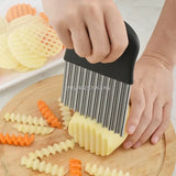 Stainless Steel Potato Chip Slicer - Crinkle Cutter Chopper for Kitchen - French Fry Maker Tool