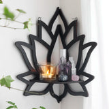 Lotus Crystal Corner Shelf - Black Wooden Wall Shelves - Spiritual Decor