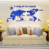 3D Acrylic World Map Wall Stickers - Modern Mirror Stickers for Bedroom, Office & Home Decor