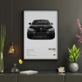 Luxury Supercar F80 M3 M140 GTR Wall Art - Black and White Poster - Canvas Print