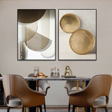 Abstract Beige and Gold Geometric Wall Art Set - Modern Canvas Painting