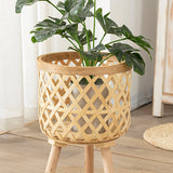 Handmade Bamboo Woven Flower Pot with Stand - Unique Plant Display Stand