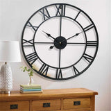 Large Roman Numerals Wall Clock - Retro Metal Silent Hanging Decor