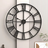 Large Roman Numerals Wall Clock - Retro Metal Silent Hanging Decor