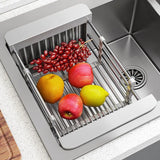 Stainless Steel Kitchen Sink Drain Rack - Foldable Dish Drainer Basket