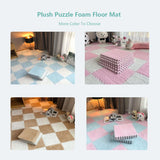 Soft Plush Puzzle Foam Floor Mat - Interlocking Fluffy Area Rugs Set