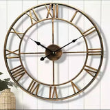 Large Roman Numerals Wall Clock - Retro Metal Silent Hanging Decor