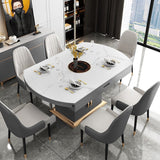 Practical Black And White Rock Plate Long Dinner Table For Small Living Room Home Furniture Set 6 Chairs Loft Inside