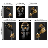 3pcs African Black Women With Gold Jewelry Canvas Wall Art - Home Decor Prints