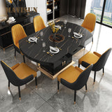 Practical Black And White Rock Plate Long Dinner Table For Small Living Room Home Furniture Set 6 Chairs Loft Inside